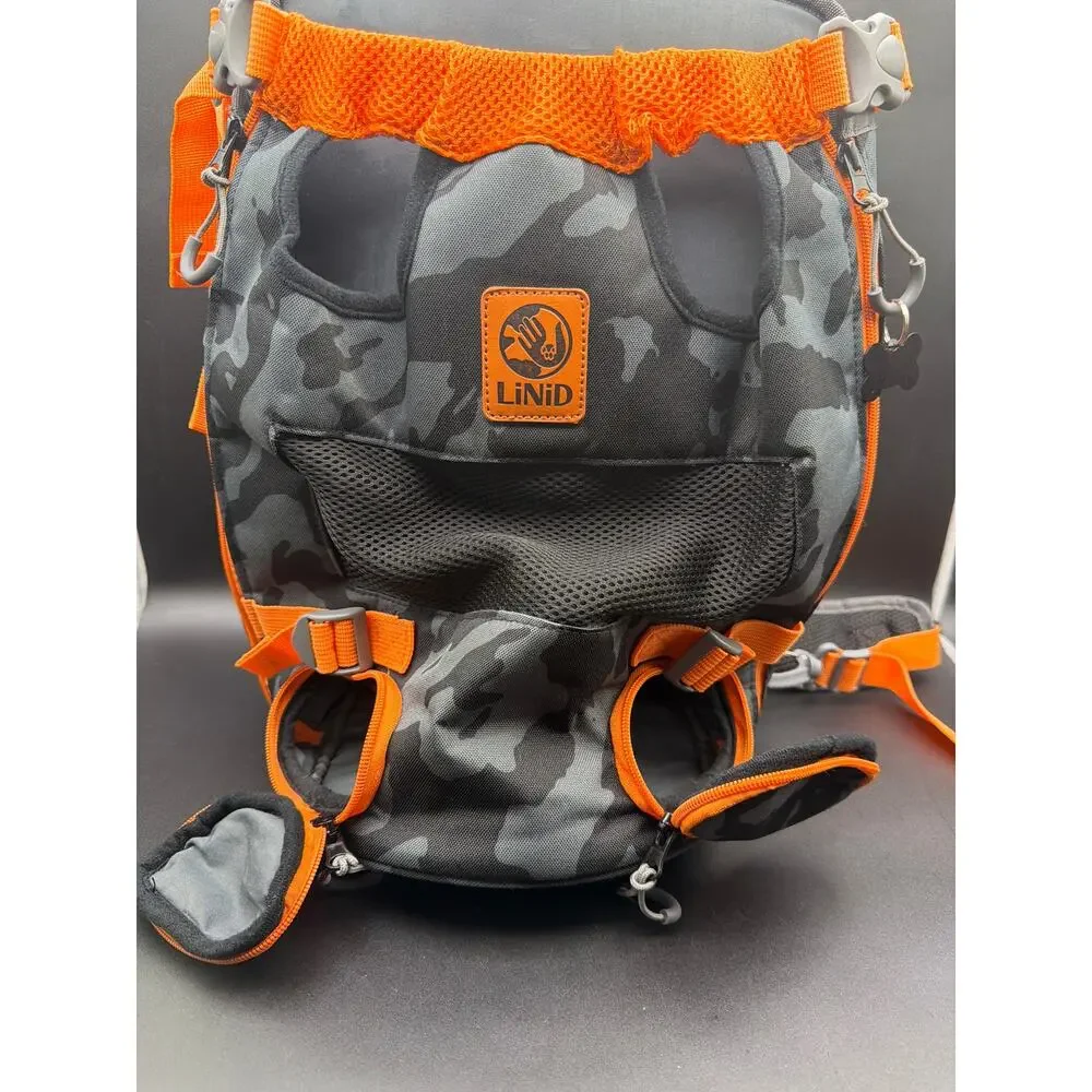 LINID Tactical Dog Backpack Camo Orange Adjustable Hiking Training Pack